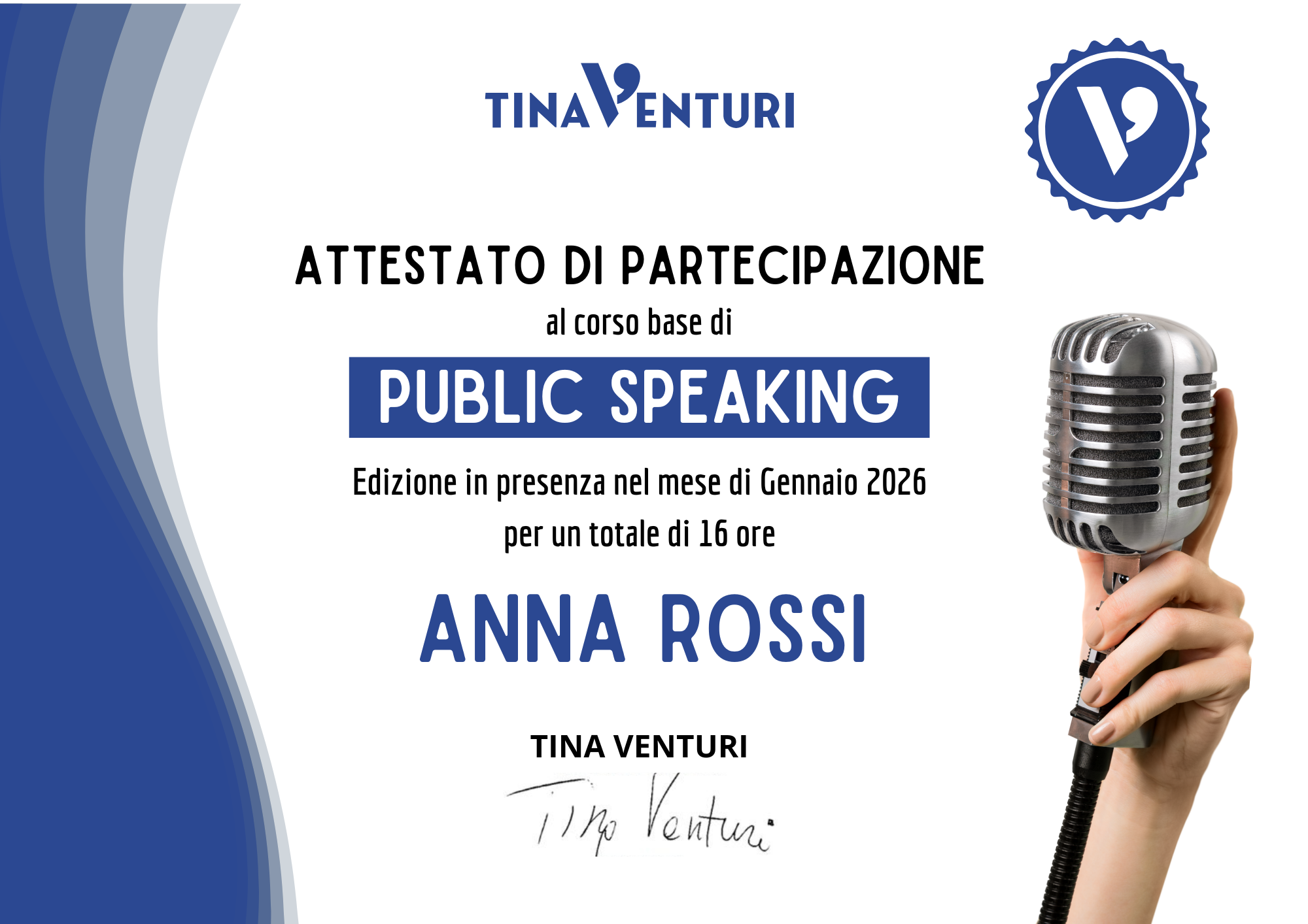Attestato corso public speaking Milano